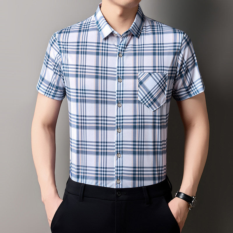 White & Blue Plaid Short Sleeve Shirt