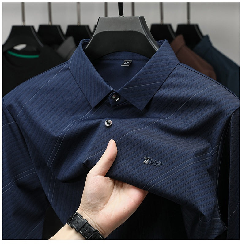 Navy Blue Diagonal Striped Shirt